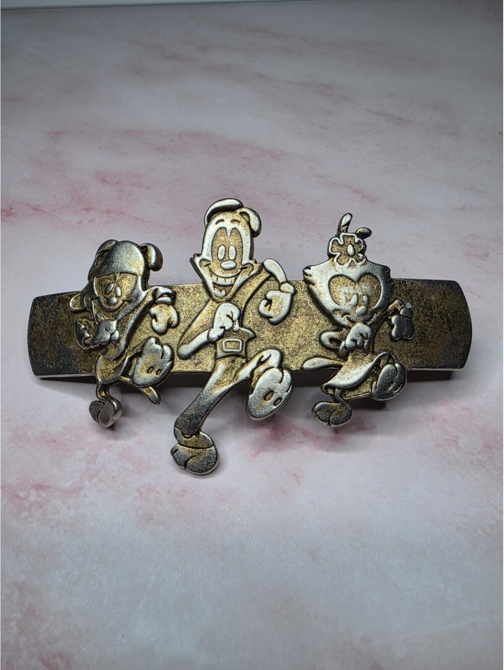 Vintage 1994 Animaniacs Metal Hair Barette Warner Bros Yakko Wakko Dot faded.